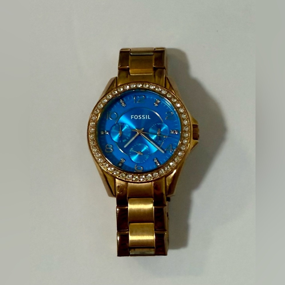 Fossil Riley Multi-Function Blue Dial Rose Gold-T… - image 3